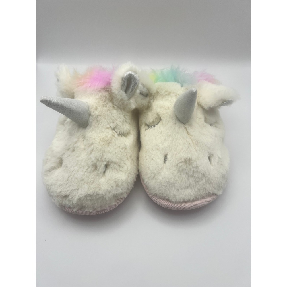 Cat & Jack Unicorn Slippers Kids Size S 13/1 Rainbow Faux Fur Plush Slip On Girl